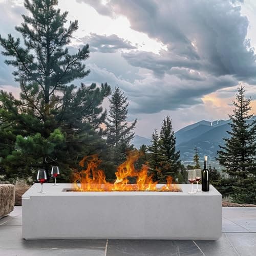 ESSENTIAL LOUNGER Rectangular Concrete Outdoor Firepit Table, 56 Inch, 50,000 BTU, Propane Gas, Gray