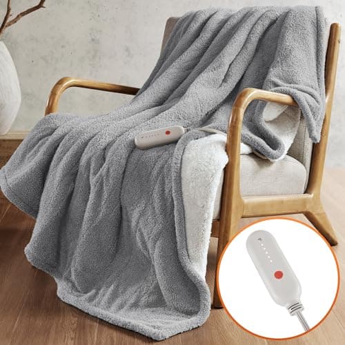 Sharper Image Heated Blanket, Eletric Throw Blanket, Soft, Warm, Reversible Feathersoft - Sherpa Heating Blanket Throw, 5 Lv Heating, 3 hr Auto Shut Off, ETL-Cert, Machine Washable, 50x60 Grey