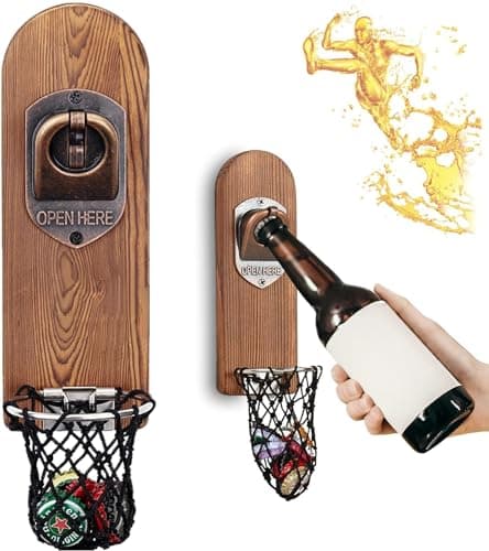 LUCYLANKER Beer Bottle Opener Wall Mounted with Magnetic Cap Catcher,Wooden Magnetic Bottle Opener for Fridge,Vintage Beer Gifts for Men, Man Cave Decor,Gifts for Men and Beer Lovers(Style 3)