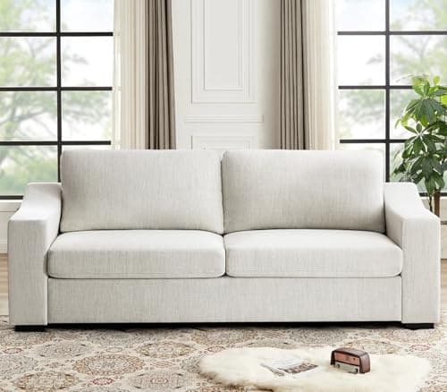 ELUCHANG 85" Modern Sofa Couches for Living Room, 3 Seater Natural Linen Sofa with Extra Deep Seats, Upholstered Cushion & Detachable Cover, Comfy Couch for Small Space, Apartment, Ivory