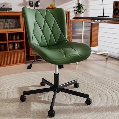 JULYMON Armless Desk Chair, Morden Home Office Chair no Arms, Adjustable Height & Rocking Computer Chair, PU Leather Vanity Chair, Ergonomic Seat Soft Padded Desk Chairs for Home Small Space, Green