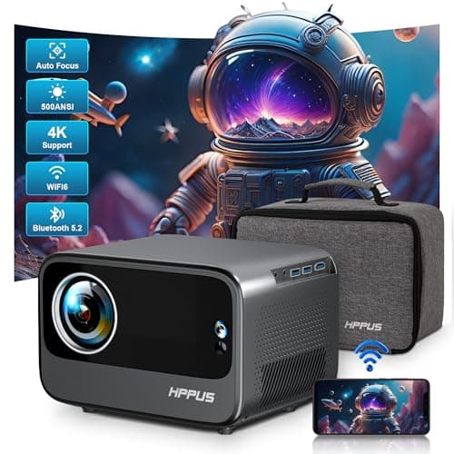 HIPPUS Auto Focus/Keystone Projector with WiFi 6 and Bluetooth Portable Outdoor Projector,Object Avoidance, and Screen Adaption 50%ZOOM,Compatible with iOS/Android/HDMI/TV Stick