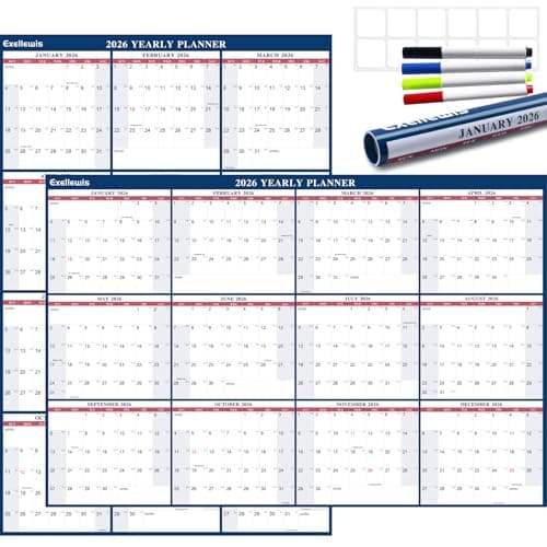 2026 Wall Calendar 32" x 48" Wet & Dry Erase Calendar for Wall - Large Yearly Planner 12 Months, 2-Sided Reversible Horizontal Vertical Calendar January to December for Home Office School
