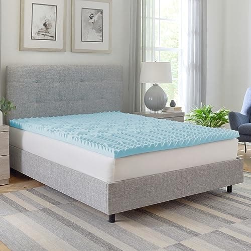 Bodipedic 2 Inch Memory Foam Mattress Topper, Zoned Convoluted Gel Infused Mattress Topper, Zoned Convoluted Design, CertiPUR-US Certified Foam, Blue