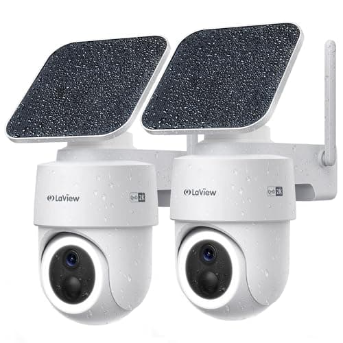 LaView 2K 3MP Solar Security Cameras Wireless Outdoor, Cameras for Home Security, 360° Pan & Tilt Rechargeable Battery Outdoor Camera, IP65, Color Night Vision, Two-Way Audio, Work with Alexa(2 Pack)
