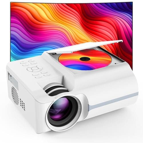 Homlab DVD Projector Portable with Build-In DVD Player - Mini Movie Projector with Built-In Speaker, Compatible with PC/ TV/ HDMI/ USB/ AV, 1080P HD 200" Screen for Outdoor Movies And Home Theater