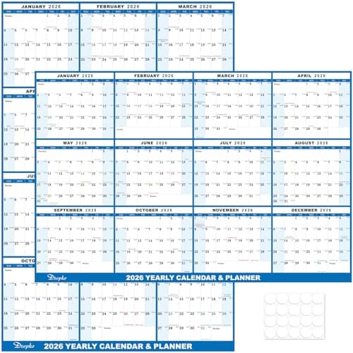 24" x 36" 2026 Wall Calendar, Folded Wet & Dry Erase Wall Calendar 12 Month, Yearly Laminated Annual Calendar 2026, Reversible Wall Calendars, Horizontal/Vertical Wall Planner, with Julian Dates