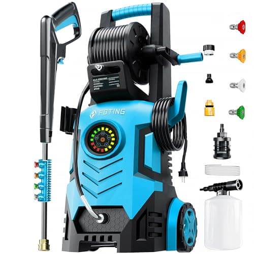 2026Upgraded Pressure Washer 5000PSI with Adjustable Touch Screen 8 Level, 34" Tall, 4 Quick Connect Nozzles,Inlet Hose&Filter&500mlFoam Cannon for Cars/Fences/Driveways/Home Cleaning,Deep Blue