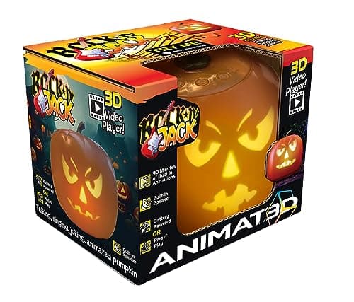 ANIMAT3D Jabberin Jack Rockin Jack Edition Talking Animated Pumpkin with Built in Video Projector & Speaker Plug'n Play