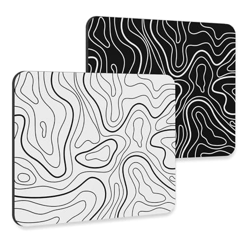 DIGSOM 2 Pack Gaming Mouse Pad with Non-Slip Rubber Base 9.5 x 7.9 in Square Mouse Pad for Desk, Topographic Mouse Pad for Computer, Laptop, Black Topographic Line and White Topographic Line