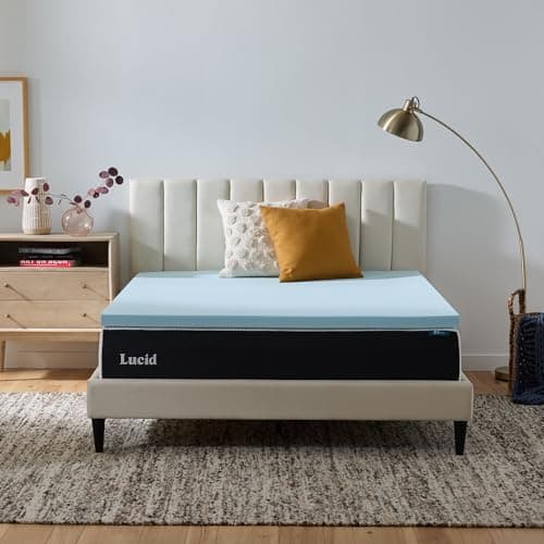 Lucid 3 Inch Memory Foam Mattress Topper, Full XL Size – Cooling Gel Bed Topper – Preassure-Relieving Deep Plush Feel – Ventilated Breathable Design – CertiPur Certified - Dorm Room Essentials