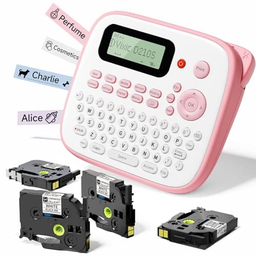 Vixic Pink Label Maker, D210S Label Maker with Tapes Waterproof, Handheld Label Makers Labeler Includes USB-C for Power, Easy-to-Read Screen, Multiple Fonts Icons Frames for Home Office Organization