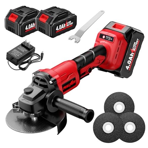 FULLYEA Cordless Angle Grinder 4-1/2 inch, Power Angle Grinder with 2x4.0Ah Battery, 10000 RPM Brushless Metal Grinder with Cutting Wheels, Electric Grinder Tool for Wood Metal Cutting & Grinding
