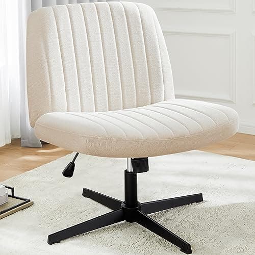 DUMOS Cross Legged Office Chair, Armless Wide Home Office Desk Seat No Wheels, Modern Swivel Adjustable Fabric Vanity Seating for Bedroom