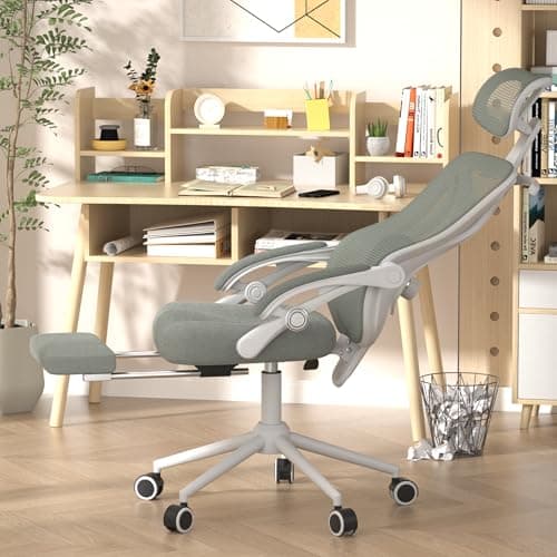 Ergonomic Office Chair - Adjustable Lumbar & Headrest, 90-160° Reclining with Footrest, Breathable Mesh Back - Home Office/Gaming Computer Chair (Light Grey, 300lbs Capacity)