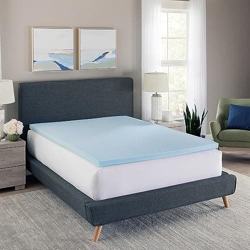 Bodipedic Essentials 3 Inch Memory Foam Mattress Topper, Gel Infused Mattress Topper, Ventilated Design, CertiPUR-US Certified Foam, Blue