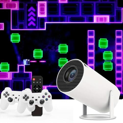 Game Projector and 2 Retro Gaming Consoles, Mini Projector with Wifi and Bluetooth, Small Portable Outdoor Movie Projector, Arcade Vision Smart HD Projector with Built in 10,000+ Retro Games