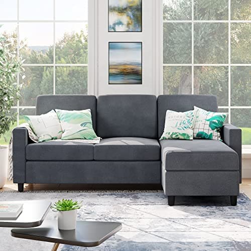 Shintenchi Sofa,Convertible Sectional Sofa with Storage Ottoman for Living Room, L Shaped Couch Sectional Sofafor Small Space Linen Couch (Dark Grey)