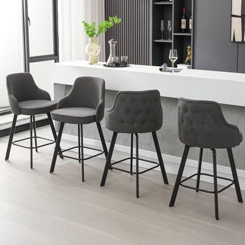 FIRAVOE Bar Stools Set of 4, 26" Swivel Counter Height Bar Stools with High Back, Linen Kitchen Barstools Counter Height for Kitchen Island (Dark Grey, 4PCS 26" Counter Stools)