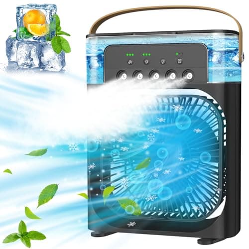 Portable Air Conditioners - Small Portable AC Quiet Personal Air Cooler,USB Powered Mini Desktop Cooling Misting Fan, 1/2/3 H Timer, 3 Speeds,360°Adjustment,for Office, Home, Room,Desk,Car - Black