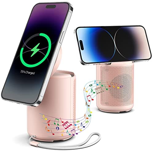 JSAUX Gifts for Men and Women, Bluetooth Speaker with Phone Stand and Magnetic Wireless Charger, Compatible with iPhone/Samsung, Birthday Day Gifts, Wireless Speaker with HD Surround Sound