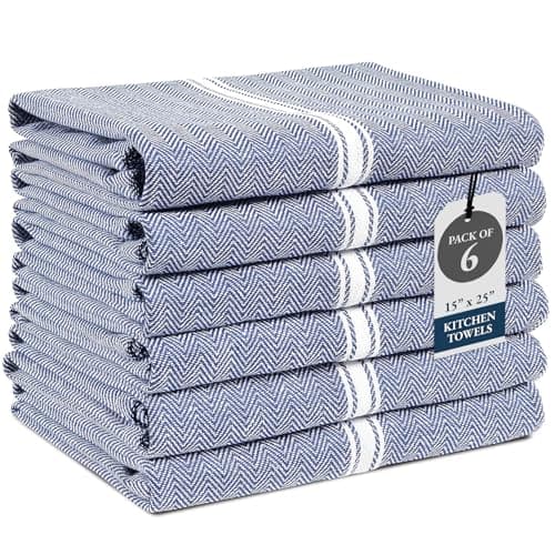 Lane Linen Kitchen Towel Set, 6 Pack 100% Cotton Hand Towels for Kitchen, Dish Towels for Drying Dishes, Lint Free, 14"x25", Good for Cleaning Windows, Ceramic Surface, Glass Stovetops - Blue Chambray