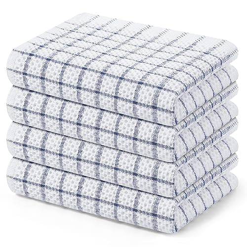 Fintale 100% Cotton Waffle Weave Kitchen Towels, 15 x 25 Inches, Super Soft and Absorbent Dish Towels for Drying Dishes, Quick Drying Hand Towels for Kitchen, 4-Pack, Navy Blue
