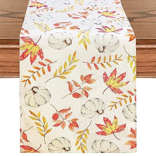 Snowkingdom Orange Pumpkin Fall Table Runner, Farmhouse Autumn Maple Leaf Thanksgiving Table Runner for Holiday Kitchen Dining Indoor Home Parties Decor (13" x 72")