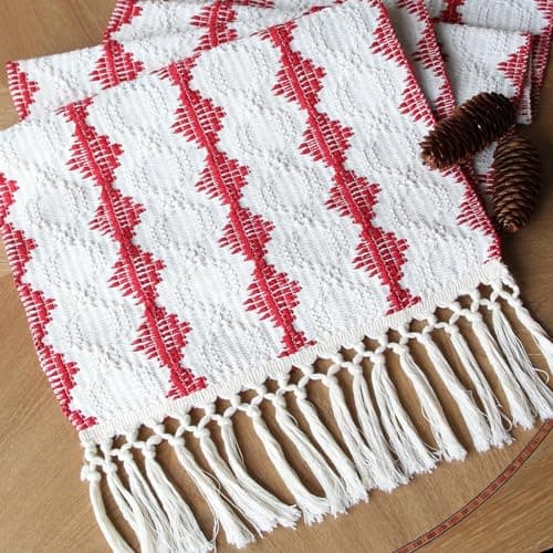 FEXIA Christmas Red Table Runner 13x72 Inches Long Christmas Runner for Table Boho Table Decor Rustic Farmhouse Xmas Decoration for Home Party Decor (Red Square)