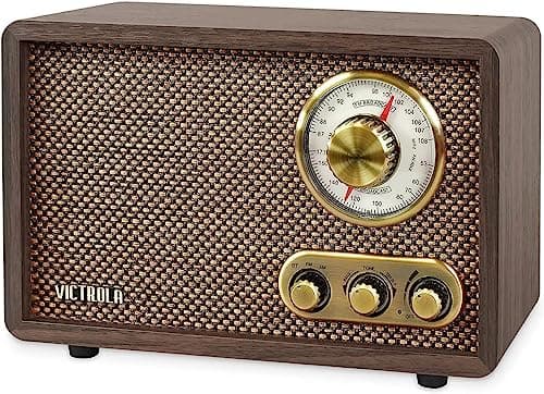 Victrola Willow – Retro Wood Bluetooth Radio with Built-in Speakers: Elegant & Vintage Design, Rotary AM/FM Tuning Dial, Bass & Treble Control, Wireless Streaming (Espresso)