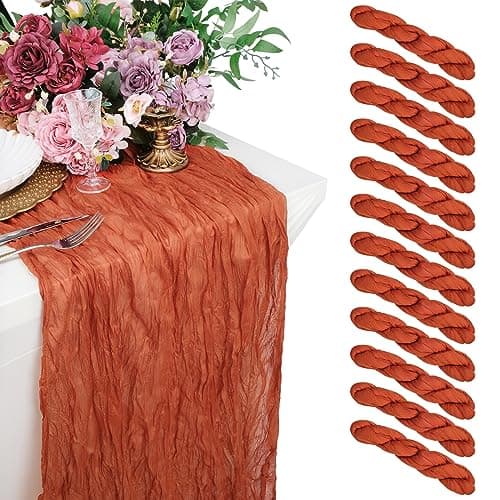 Babenest Terracotta Cheese Cloth Table Runner, 12 Pack 10ft Gauze Cheesecloth Table Runners for Bridal Baby Shower Decorations, 35x160 Inches Boho Rustic Tablerunner for Wedding, Party, Birthday Décor