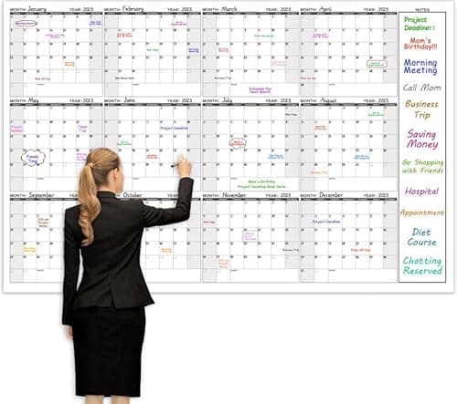 Lemome Home Large Dry Erase Calendar for Wall – Yearly Wall Calendar Dry Erase, 58" x 37", 12-Month Undated Reusable Laminated Calendar - 12-M Black