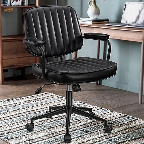Artswish Modern Office Chair with Adjustable Back, Black Leather Desk Chair Home Office Chair with Wheels and Arms