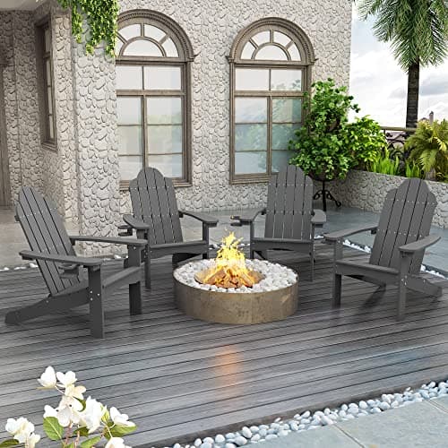 LUE BONA HDPS Adirondack Chairs Set of 2, Long-Lasting All-Season Outdoor Patio Chairs, Hidden Cup Holder, 350 LBS, Dark Gray